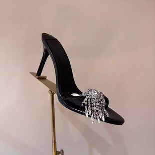 大码凉鞋女41到43宽胖脚女鞋夏季2025新款尖头高跟鞋外穿拖鞋凉拖