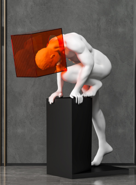 现代雕塑抽象艺术面罩人物摆件轻奢高档客厅大摆件酒店落地装饰品