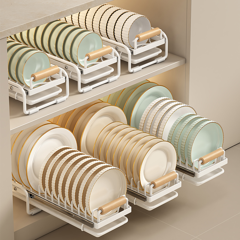 厨房内置碗架抽拉式碗碟收纳架橱柜碗碟拉篮抽屉碗盘子沥水置物架