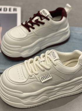 厚底真皮小白鞋女2024r秋新款时尚增高软底舒适百搭透气休闲运动