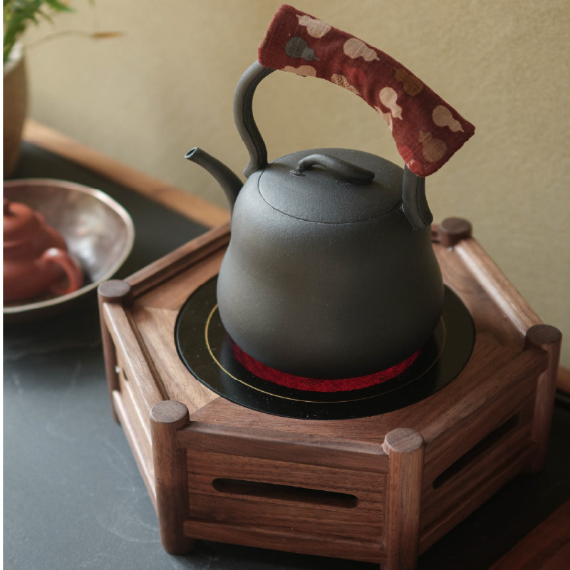 新中式黑胡桃木黑晶炉煮茶壶煮水炉玻璃壶