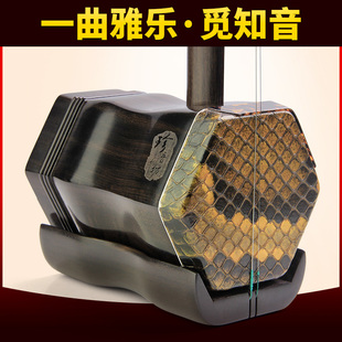 珍音坊红木二胡乐器成人儿童初学者专业演奏大音量黑檀龙头二胡
