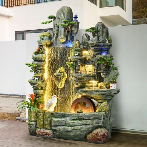 大型假山流水喷泉室n内鱼缸风水轮摆件落地花园户外鱼池造景软装