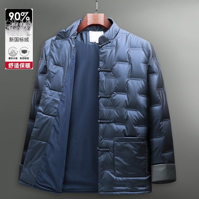 中老年唐装男士冬季休闲羽绒服中国风复古盘扣棉袄外套中式爸爸装