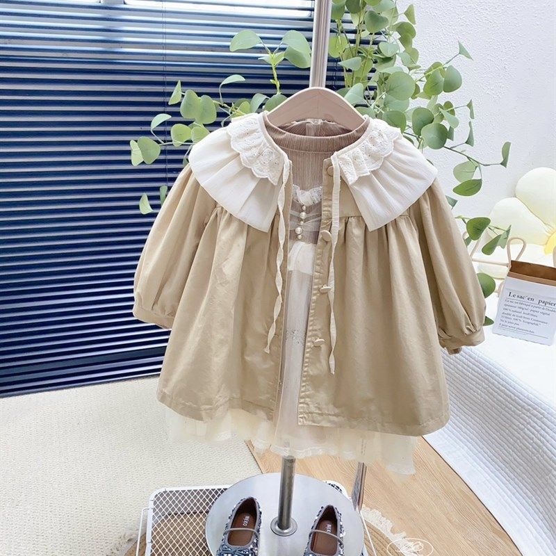 潮啦童装女童女宝宝儿童春装C3韩版拼接棉布蕾丝花边领风衣外套,童装/婴儿装/亲子装,风衣,淘宝优惠券,粉丝福利购,淘宝优惠卷