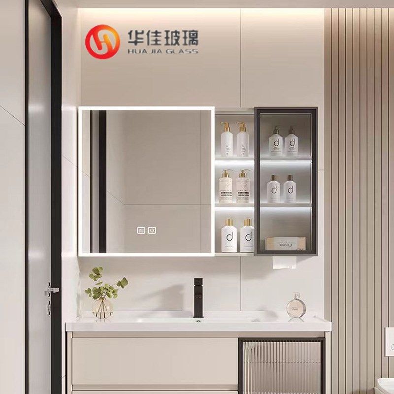 定制智能镜柜门卫生间浴室镜带LED灯除雾带时间玻璃镜子单门双门图片