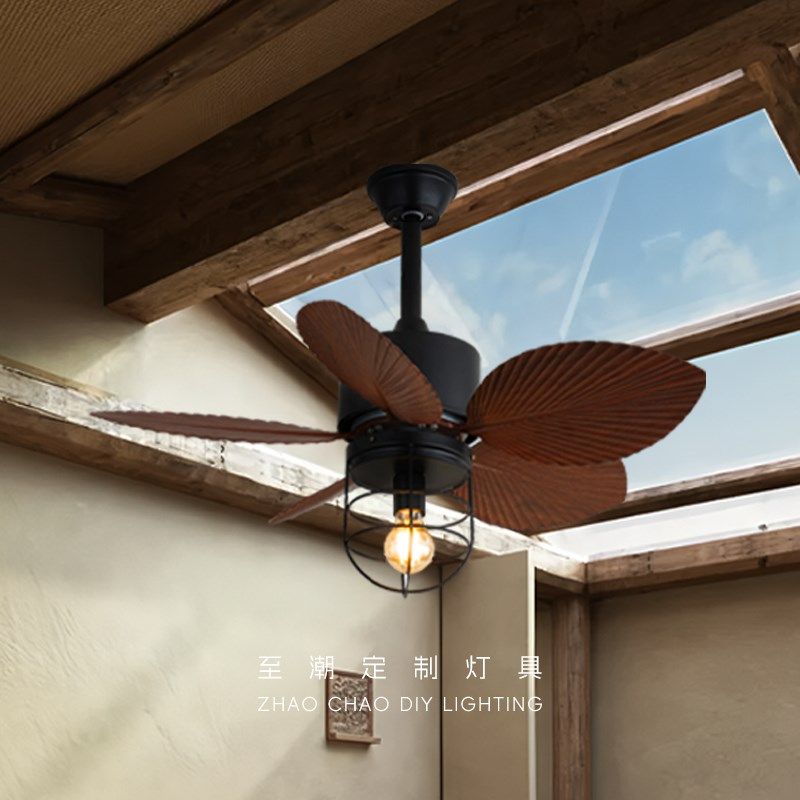 复古侘寂风卧室吊扇灯客厅创意装饰美式工业风餐厅阳台走廊玄关,家装灯饰光源,风扇灯,淘宝优惠券,粉丝福利购,淘宝优惠卷