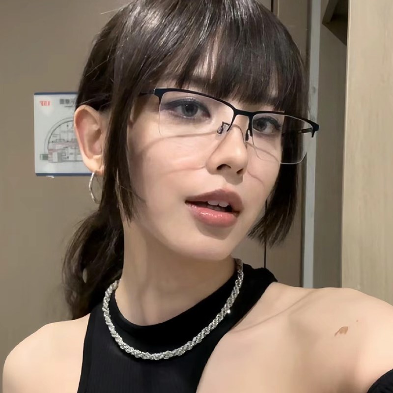 御姐素颜平光镜女纯欲复古半框斯文败类金丝近视眼镜架男款显脸小