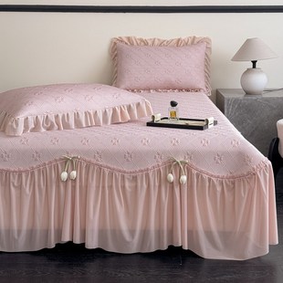 少女公主风 冰丝凉席可机洗三件套3D凉感冰豆豆床裙款 2025新款 夏季