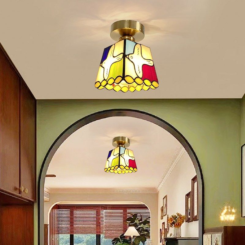 【和平鸽】创意卡通玄关吸顶灯入户过道灯复古彩色玻璃走廊装饰灯