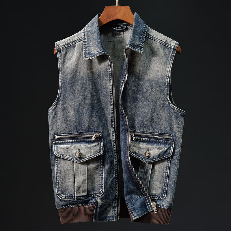 秋季拉链款牛仔马甲男士高端复古春秋款坎肩背心机车马夹工装外套,男装,常规马甲,淘宝优惠券,粉丝福利购,淘宝优惠卷
