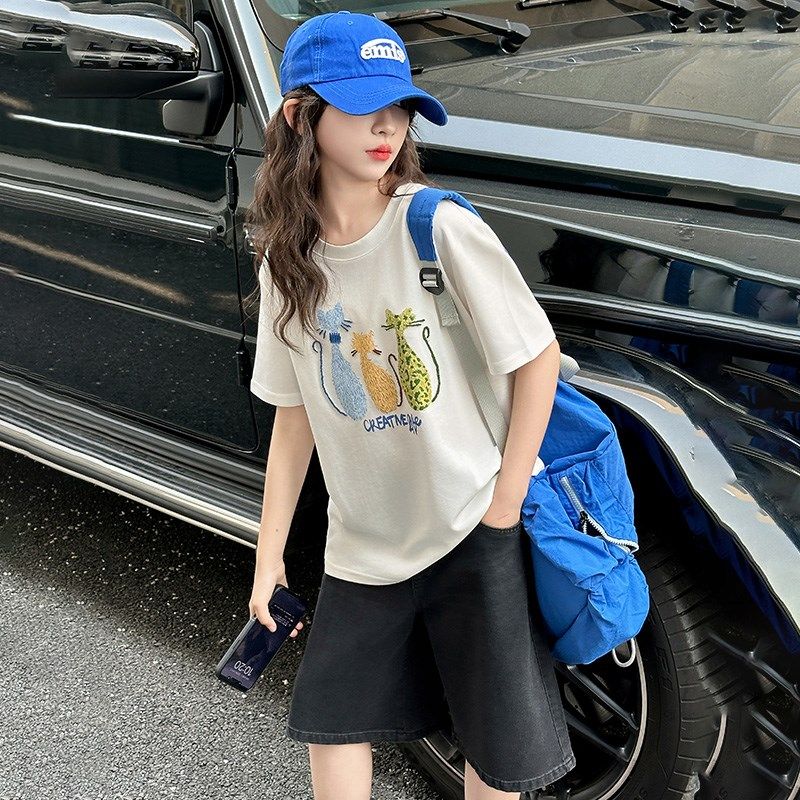 女童牛仔短裤夏装2025新款儿童黑色五分裤夏季12岁女孩大童装中裤