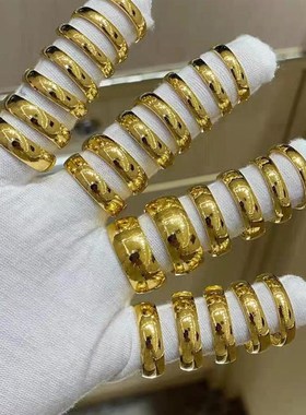 古法金包银泥鳅背戒指女磨砂素圈亮面闭口指环情侣对戒尾戒男礼物