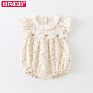 三角爬服 碎花哈衣满月百天薄款 婴儿衣服夏装 包屁衣女宝宝可爱夏季