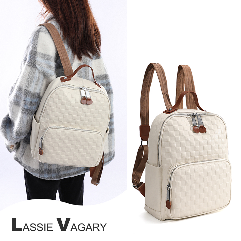 高级感真皮女士双肩包2023新款女通勤电脑背包大学生简约休闲书包