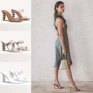 透明凉鞋 夏细跟凉拖一字带高跟鞋 女仙女风度假 女外穿2020新款 拖鞋