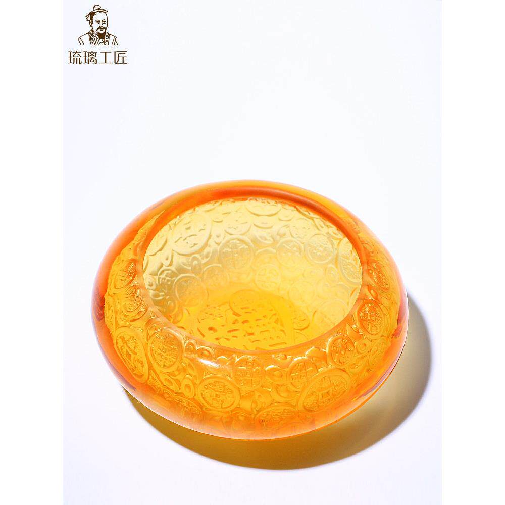 琉璃工艺品水晶聚宝盆摆件风水招财家用客厅钥匙托盘收纳玄关创意
