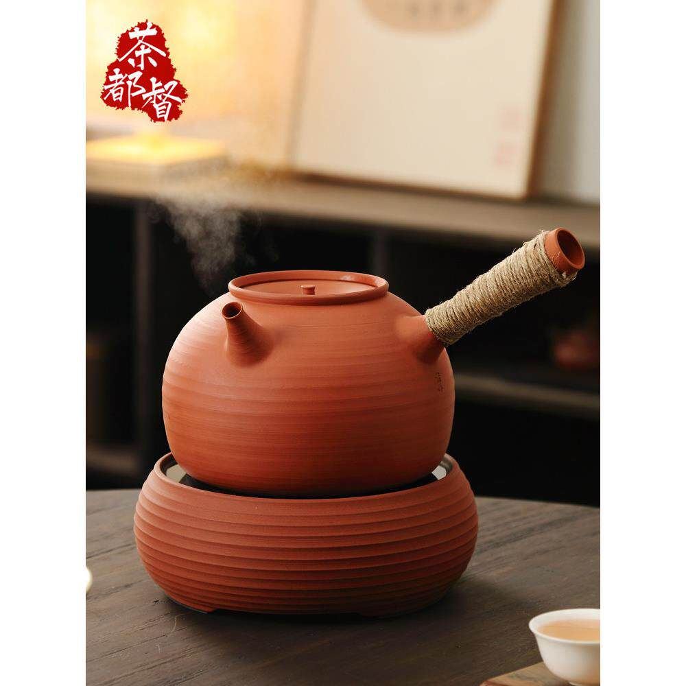 大容量1升潮州手拉砂泥叶桥超薄茶壶手拉水壶电陶瓷炉炭炉侧把手