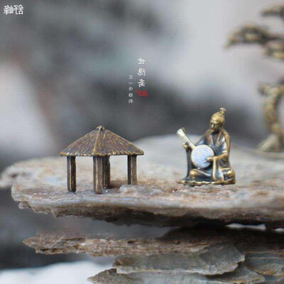 假山装饰小房微茅草屋缩子件古亭子迷你铜造景奇石盆景代沙盘