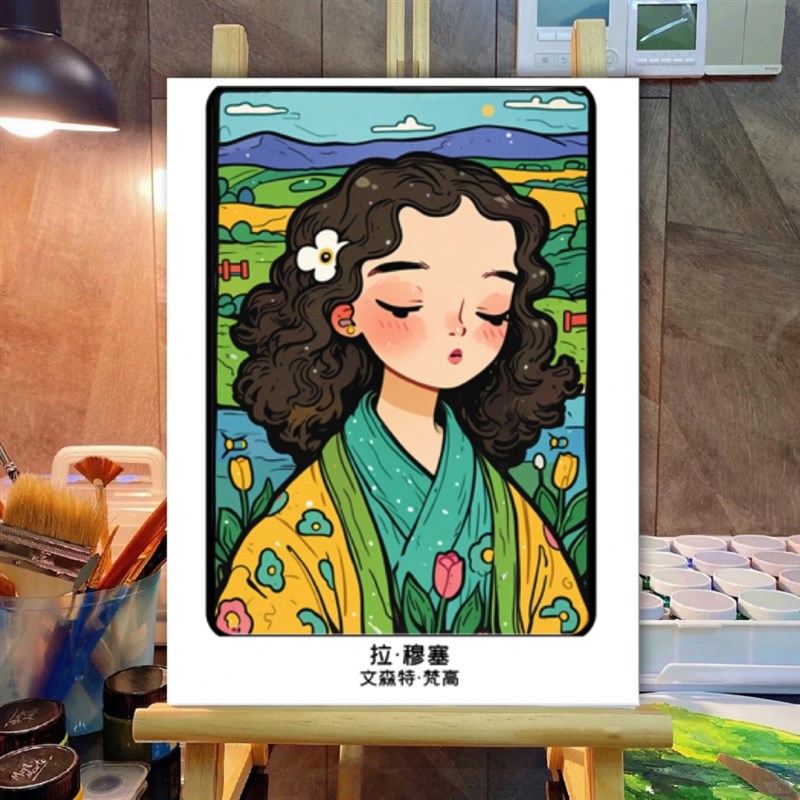 Q版世界名画1涂色卡创意美术上色卡片丙烯马克笔涂鸦填色卡装饰画图片