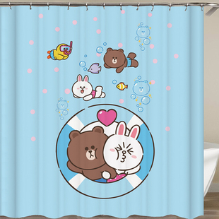 小兔装饰挂布卡通熊浴帘挡水洗澡帘帘布料门遮挡帘子