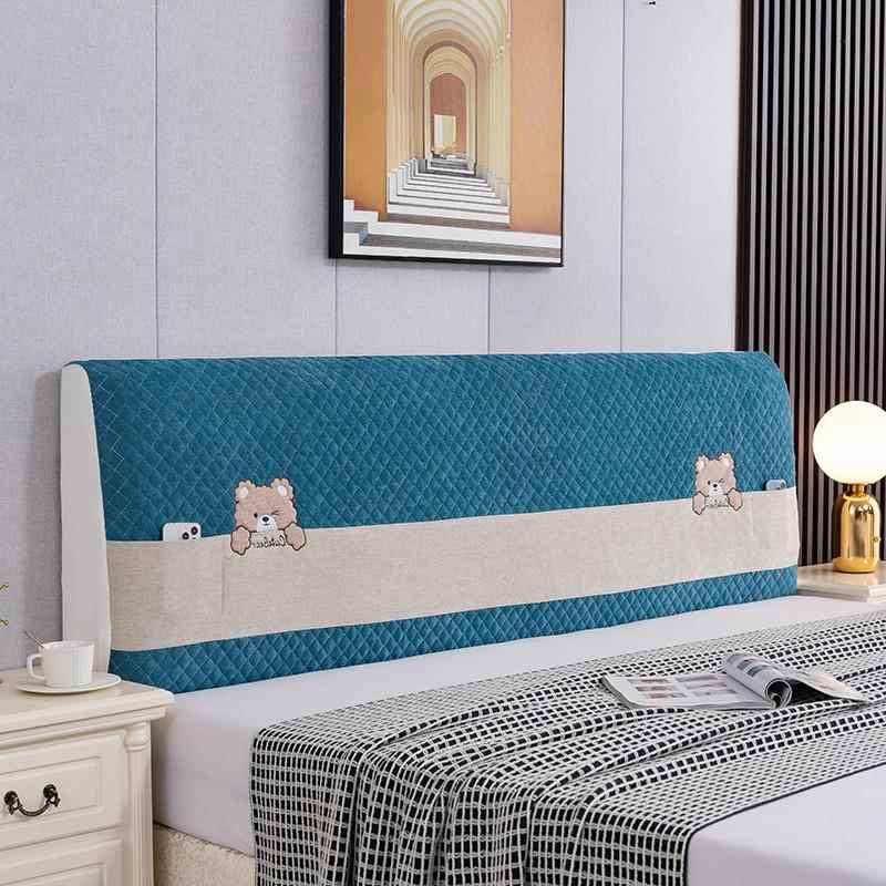 加厚夹棉防尘法兰绒床头罩全包床头欧式韩式弹力布床头罩