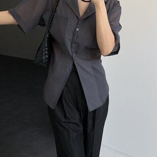 韩国chic 复古微透宽松系带百搭衬衣 夏季
