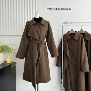 区区欧阳 羊毛毛呢外套女冬季宽松复古高级感双排扣长款呢子大衣