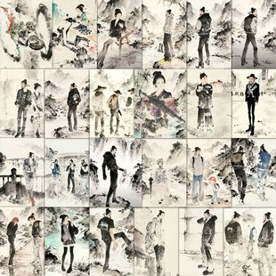 189张水墨画古人贴纸古代诗人vibe穿搭高街帝趣味送朋友高清贴画