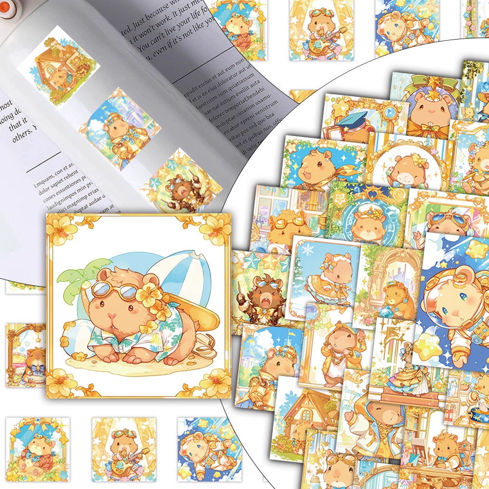 54张卡皮巴拉贴纸卡通可爱装饰小图案行李箱手机手账本素材贴画