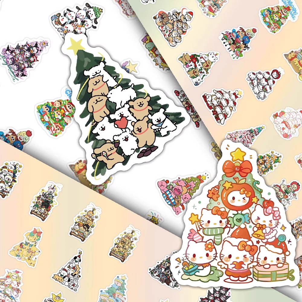多款圣诞线条树小狗糖果文字贴纸可爱手绘涂鸦装饰标签防水贴贴画