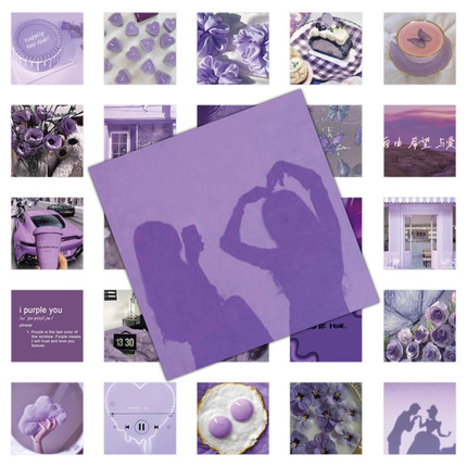 72张紫色绿色贴纸合集风景治愈系手机笔记本电脑手账贴画防水贴画