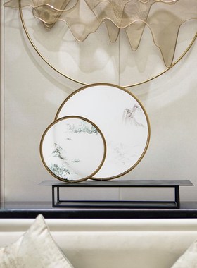 新中式金属假山摆件样板间书房办公室酒店售楼处客厅玄关软装饰品