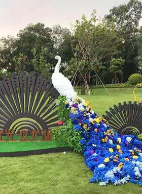 花艺孔雀模型落地摆件园林装饰大型商场房地产售楼处婚庆道具布置