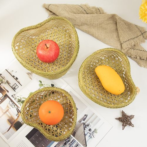 苏里竹制品竹编篮收纳筺心形竹篮竹编篓水果零食簸箕竹编农家竹筐