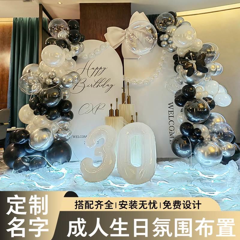 网红18岁成人生日装饰场景布置女友老公30气球酒店室内kt板背景墙