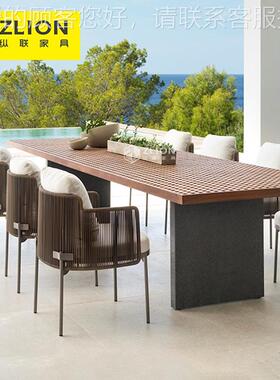 高端庭户外别墅69.2椅院桌椅柚木餐桌家具露台阳藤编花园实木桌组