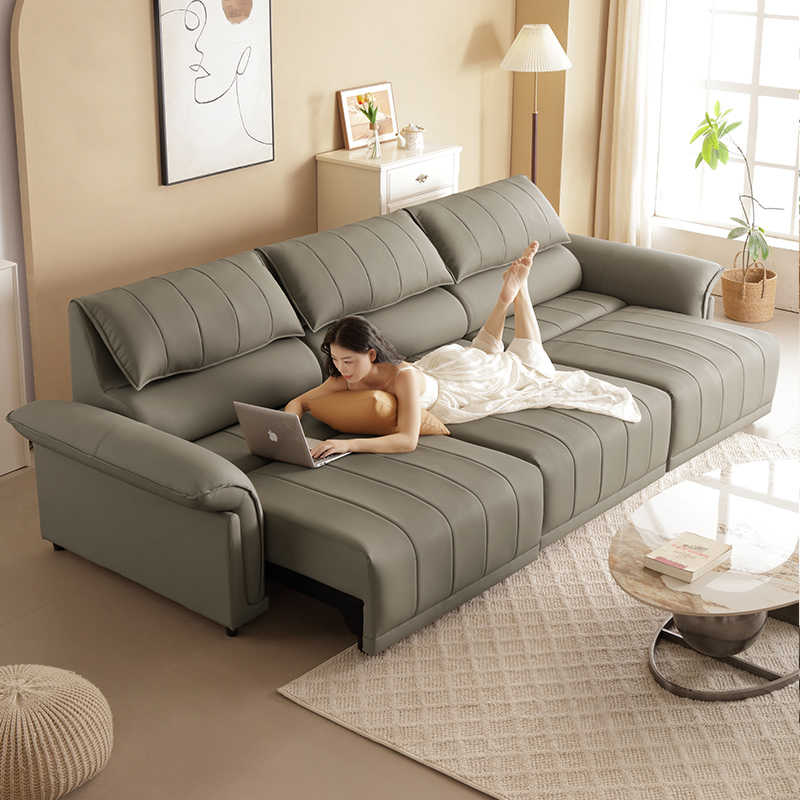 意式极简钢琴键电动多功能真皮沙发床两用伸缩头层牛皮沙发小户型