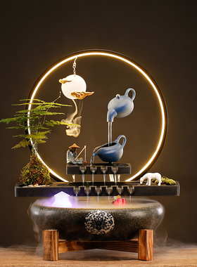 新品招财悬壶流水摆件家居客厅水循环鱼缸办M公室桌面装饰高档开