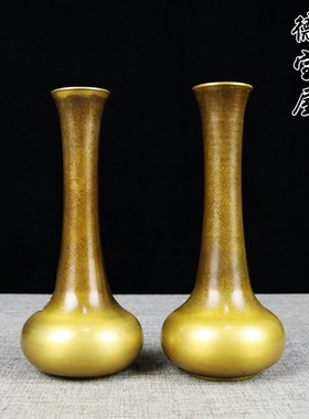 纯铜家居客厅工艺品中式复古办公室装饰插花干花瓶床头柜创意摆件