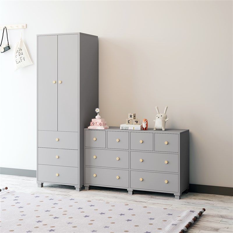 可比熊实木儿童衣柜灰色儿童房家具套装婴儿衣柜宝宝小衣橱五斗柜
