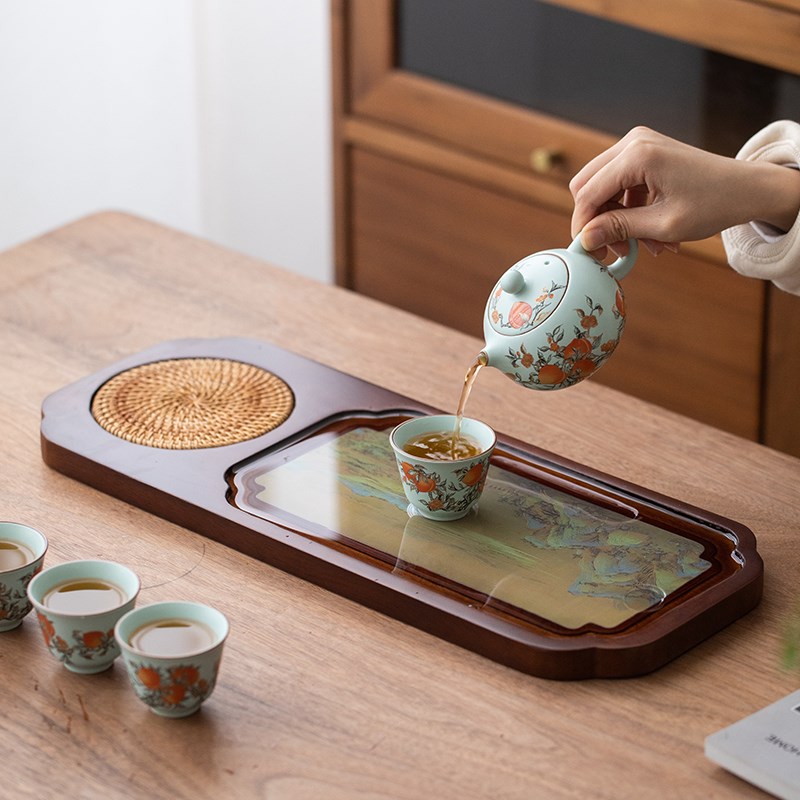 茶盘家用2024新款办公室泡茶千里江山可变色小型茶台干泡盘茶托盘
