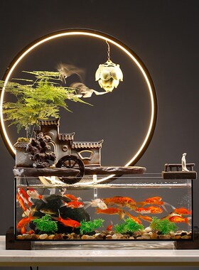 鱼缸方形客厅小型玄关茶桌面超白玻璃陶瓷循环增氧过滤创意家流水