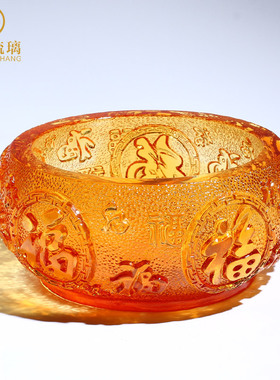 琉璃聚宝盆财位玄关钥匙收纳摆件招财聚财存钱罐中式客厅家居门口