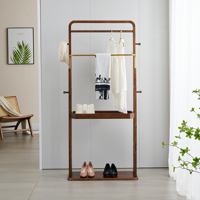衣服架子室内实木挂衣架落地家用双层中式卧室黄铜衣帽架结实耐用