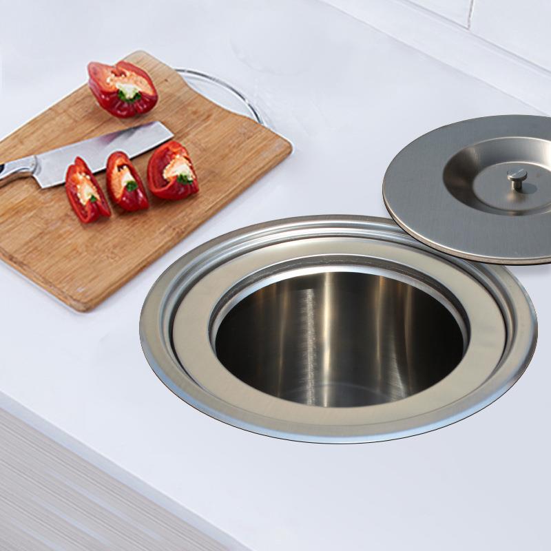 304不锈钢厨房台面嵌入式垃圾桶橱柜家用分类桌面隐藏水槽清洁桶