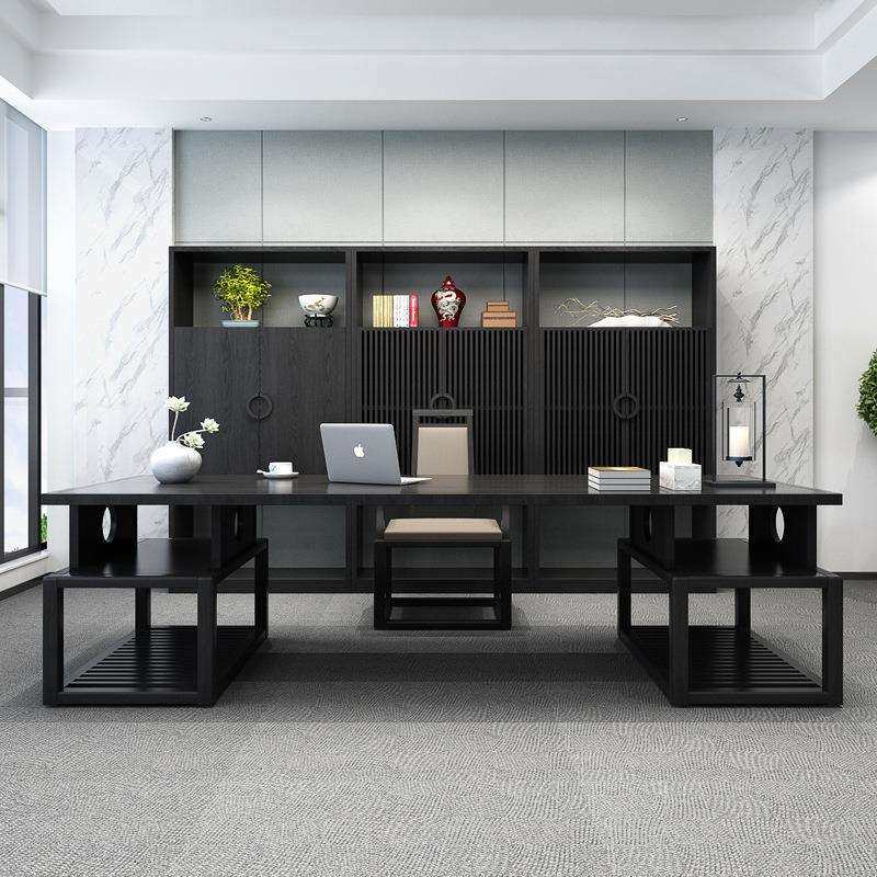 新中式大班桌椅组合实木老板桌简约现代大班台总裁办公室家具商用