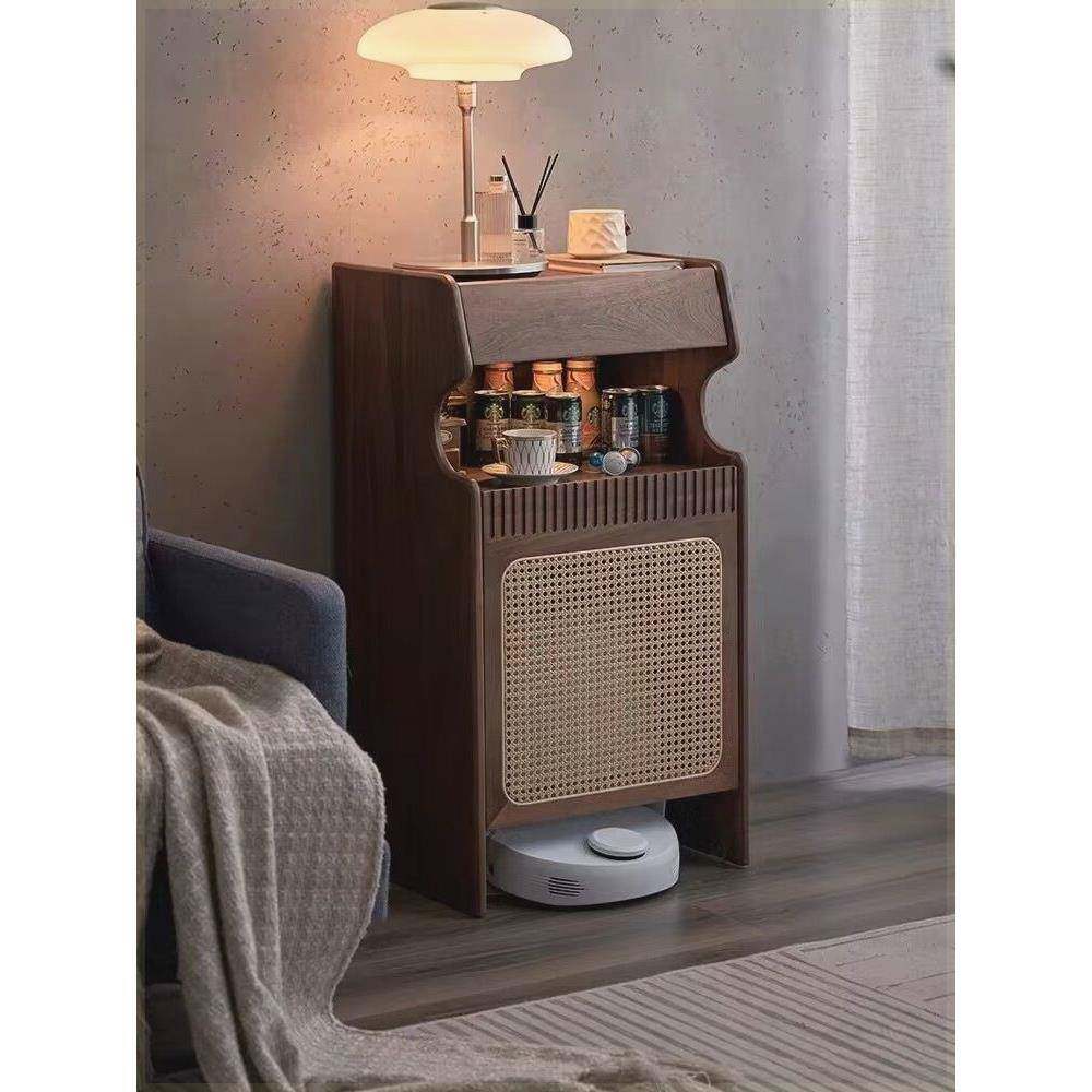 扫地机器人柜客厅置物架柜子收纳柜实木沙发边柜几电视柜可移动