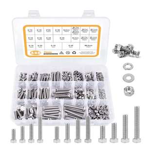 480pcs304不锈钢螺栓平垫螺母组合套装 外六角螺丝 盒装