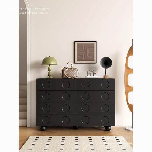 黑色复古风八斗柜卧室床尾收纳储物柜斗柜客厅玄关柜电视沙发边柜